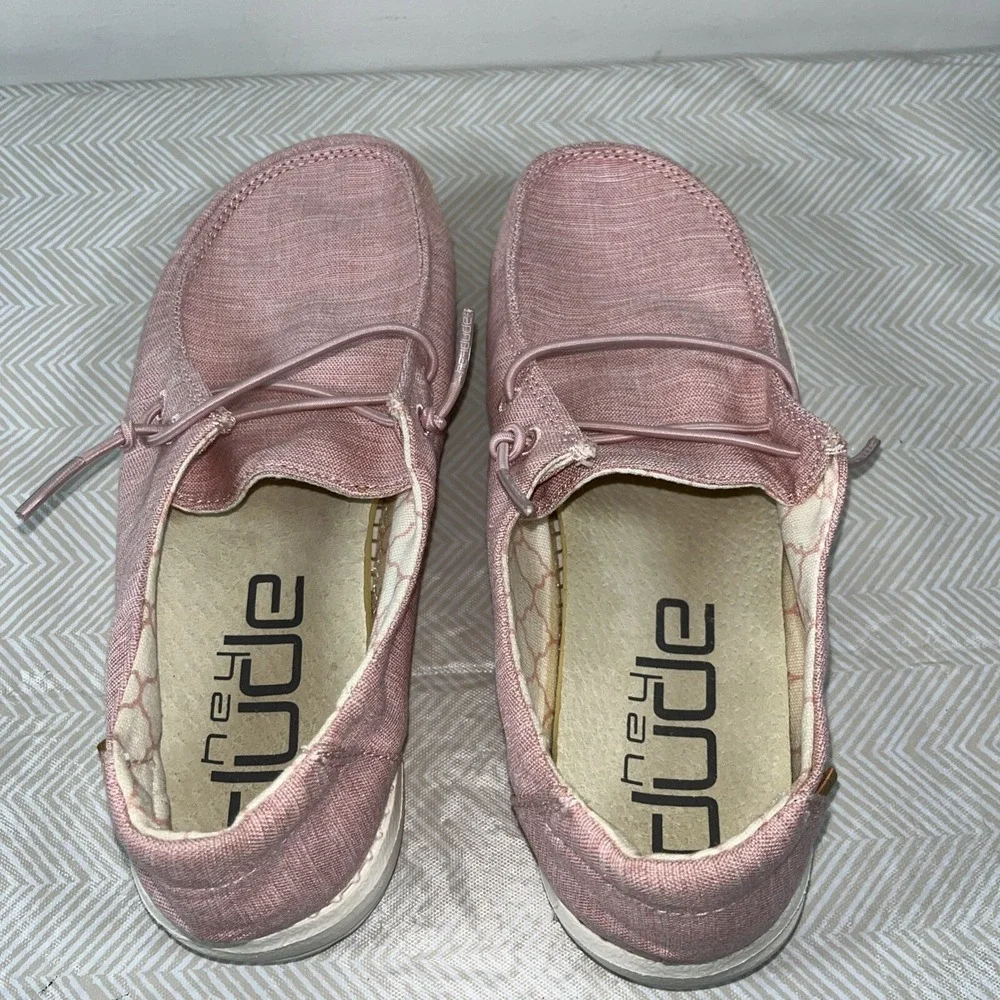 Hey Dude Girls Wendy Youth Linen Cotton Candy Slip-On Shoes Sz Y3-L4 Pink Casual
